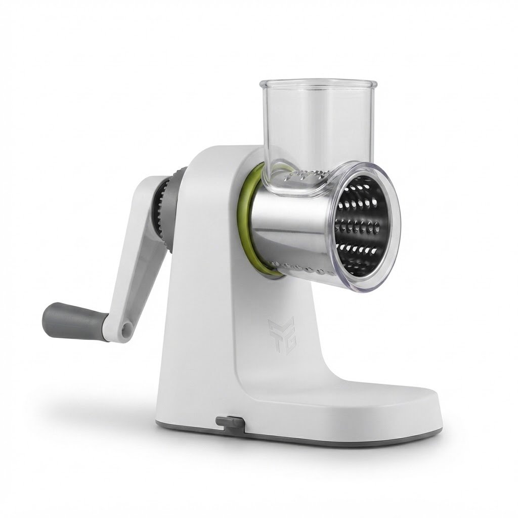 Product 2 (1) MTG INC White & Grey 3-in-1 Rotary Cheese Grater and Vegetable Slicer with Interchangeable Blades - Image 1
